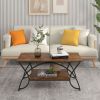 2-Tier Faux Marble Coffee Table with Marble Top and Metal Frame