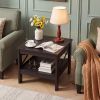 2-Tier Square Side Table with Storage Shelf and X-Frame for Bedroom Living Room